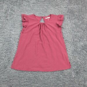 Nine Britton Shirt Womens Medium Pink Flutter Sleeve Scoop Neck Keyhole Top